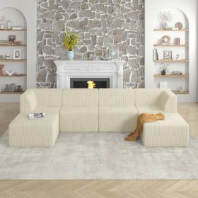 U shape Modular Sectional Sofa, Compressed Sectional Sofa Modern Minimalist Style Corduroy Couch, Sleeper Sofa-beige - as Pic