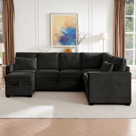 Modular Sectional Sleeper Sofa with Pull Out Bed, U Shaped Sectional Couch with Storage Ottomand, Black