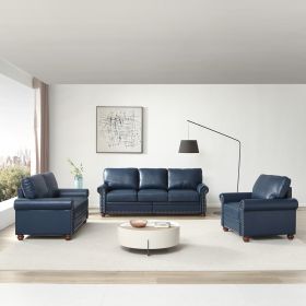 Living Room Sofa with Storage Sofa 1+2+3 Sectional Navy Blue Faux Leather - as Pic