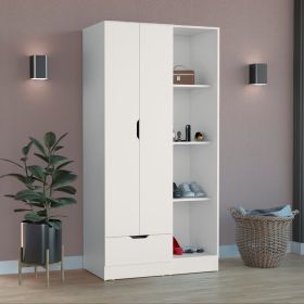 Toccoa Armoire with One-Drawer and Four-Tier Open Shelves - White