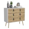 Toka Three Drawers Dresser with Handles and Wooden Legs - Macadamia / White - Manufactured Wood
