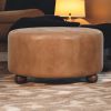 Brown Buffalo hide leather Round Ottoman - as Pic