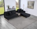 Memphis 122.5"W Black Velvet Reversible Sectional Sofa Ottoman with Storage Compartment, Drawer, USB ports, Charging Outlets - as Pic