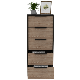 Egeo Five Drawer Dresser, Vertical Dresser - Light Oak / Black