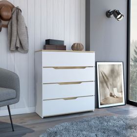 Aralia Drawer Dresser, Four Drawers, Superior Top - White / Light Oak