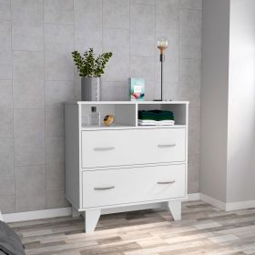 Stamford Two Drawer Dresser, Four Legs, Two Open Shelves, Superior Top - White