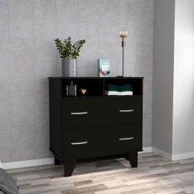 Stamford Two Drawer Dresser, Four Legs, Two Open Shelves, Superior Top - Black