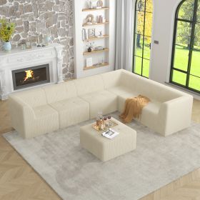 L shape Modular Sectional Sofa,DIY Compressed Sectional Sofa Modern Minimalist Style Corduroy Couch-BEIGE - as Pic