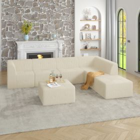 L shape Modular Sectional Sofa,DIY Compressed Sectional Sofa Modern Minimalist Style Corduroy Couch, Sleeper Sofa BEIGE
