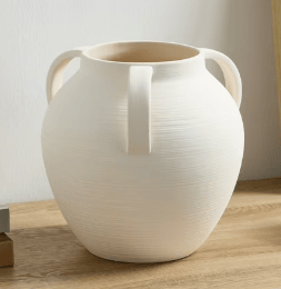 Home Decor Collection Matte Textured Ceramic Stoneware Vase with Handles, 8'', White - Home Decor Collection Matte