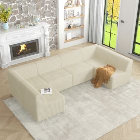 U shape Modular Sectional Sofa, Compressed Sectional Sofa Modern Minimalist Style Corduroy Couch, BEIGE