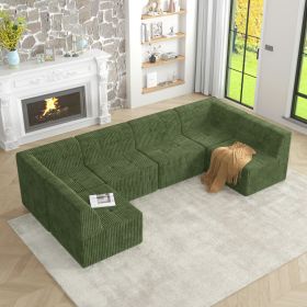 U shape Modular Sectional Sofa, Compressed Sectional Sofa Modern Minimalist Style Corduroy Couch, GREEN