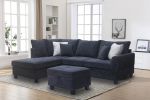 Harmony 99.5"W Black Fabric Sectional Sofa with Left-Facing Chaise and Storage Ottoman - as Pic