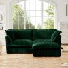 Slipcovered Sectional 2 Seater Sofa Couch with Convertible Ottoman, Wide and Deep Seat L Shaped Sofa,Green Corduroy Fabric - as Pic