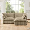 Slipcovered Sectional 2 Seater Sofa Couch with Convertible Ottoman, Wide and Deep Seat L Shaped Sofa,Camel Corduroy Fabric - as Pic
