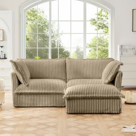 Slipcovered Sectional 2 Seater Sofa Couch with Convertible Ottoman, Wide and Deep Seat L Shaped Sofa,Camel Corduroy Fabric - as Pic