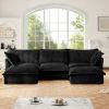 Slipcovered U Shape Sectional Deep Seat Sofa Couch, 3 Seater Sofa with French Edges Design Multiple Big Pillows, Black - as Pic