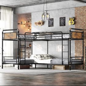 Quad Bunk Bed for 4 Kids, Heavy Duty Metal Twin Bunk Bed Frame, Detachable Triple Bunk Bed, Can Be Divided Into 3 Twin Beds, Black