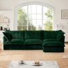 L-Shaped Slipcovered Sectional Sofa Couch, Comfy Deep Seat Cloud Couch with Convertible Ottoman Set Green Corduroy