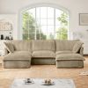 Slipcovered U Shape Sectional Deep Seat Sofa Couch, 3 Seater Sofa with French Edges Design, Camel