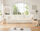 Slipcovered Sofa Couch, Modern 3 Seater Sofa with Suppleness Armrests, Deep Seat Sofa with Soft Multiple Big Pillows & Cream Corduroy Fabric - as Pic