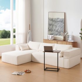 112"Modular Sectional Sofa with Free Side Table,Wide Seat,Fully Compressed,Wrinkle-resistant Boucle Fabric Couch with Chaise, 3 Color - as Pic