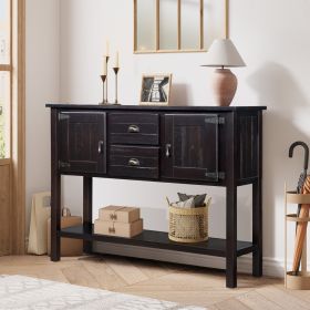 48'' Solid Wood Sideboard Console Table with 2 Drawers and Cabinets and Bottom Shelf, Retro Style Storage Dining Buffet Server Cabinet-Espresso