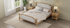 Traditional Style Solid Wood Bed Frame with Upholstered Tufted Headboard,No Box Spring Needed,King Size, Walnut - as Pic