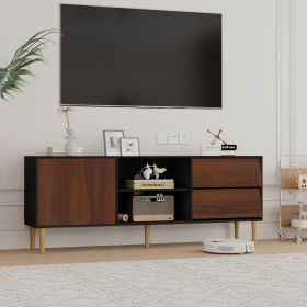 TV Stand up to 70+ inch, Mid Century Modern Television Stands with 2 Drawers, Entertainment Center with Storage Cabinet, Brown - Brown