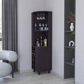 FM FURNITURE Leah Corner Bar cabinet with ample storage and wine rack. Wengue - as Pic