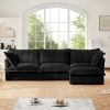 Black Curdoroy L-Shaped Slipcovered Sectional Sofa Couch, Comfy Deep Seat Cloud Couch with Convertible Ottoman & 2 Big Pillows