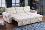 Hugo 97"W Beige Chenille Reversible Sleeper Sectional Sofa Chaise with USB Charger - as Pic