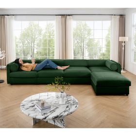 Modular Sectional Sofa with Storage, Cylindrical Backrest and Armrests Deep Comfortable Seating, 4 Seat L- Shaped Sofa, Green - as Pic