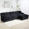 L Shaped Modular Sectional Sofa with Deep Seating Reversible 3-seat Sleeper Couch Comfortable Upholstered Furniture-Black