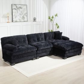 L Shaped Modular Sectional Sofa with Deep Seating Reversible 3-seat Sleeper Couch Comfortable Upholstered Furniture-Black
