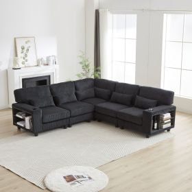 102.75*102.75" L-Shaped Modular Sectional Sofa, Modern Corduroy Sectional Sofa, Arm with Storage With Cup Holder