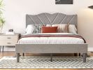 Full Size Modern Platform Bed Frame with Upholstered Headboard & Wooden Slats - No Box Spring Needed, Easy Assembly, Grey - as Pic