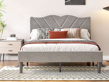 Full Size Modern Platform Bed Frame with Upholstered Headboard & Wooden Slats - No Box Spring Needed, Easy Assembly, Grey - as Pic