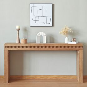 64in Rustic Wood Console Table – Elegant Entryway Table with Decorative Beaded Trim - as Pic