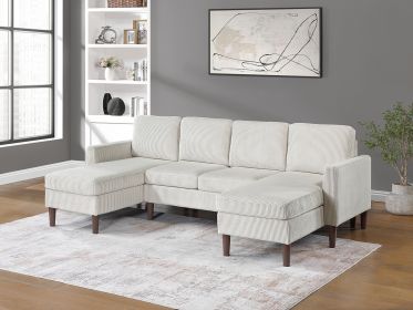 3-Piece Corduroy Sectional Set in Beige - as Pic