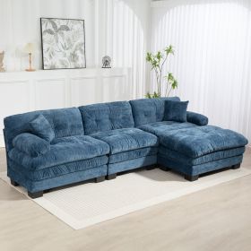 L Shaped Modular Sectional Sofa with Deep Seating Reversible 3-seat Sleeper Couch-Blue - as Pic
