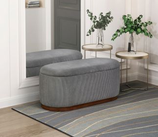 Lift Top Storage Bench Foam Cushioned Seat Gray Corduroy Fabric Upholstery 1pc - as Pic