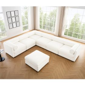 Large Modular Sectional Sofa Sectional Couch with Storage Chenille Sectional Sofa for Living Room, White - as Pic