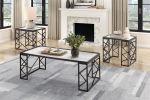 Occasional 3pc Tables Set Tempered Glass Top Coffee Table and End Tables Black Metal Frame Living Room Furniture - as Pic