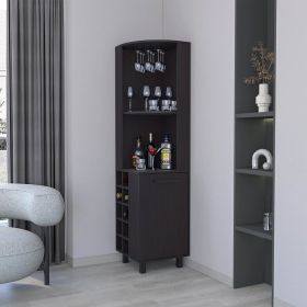 Wengue Corner Bar Cabinet with Glass Holder and Wine Rack - as Pic