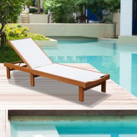 Outdoor Wood Chaise Lounge Chair with 5-Postion Adjustable Back - Teak and White