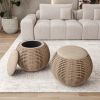 Natural Woven Ottoman with Storage, Brown - as Pic