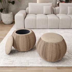 Natural Woven Ottoman with Storage, Brown - as Pic
