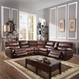 Brax Two Tone Brown Synthetic Leather Power Motion Sectional Sofa w/USB port - as Pic