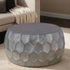 CT101 Modern Contemporary Round Aluminum material 32" Coffee Table, Farmhouse Table with Glossy Diamond-Patterned Base Antique Silver - as Pic
